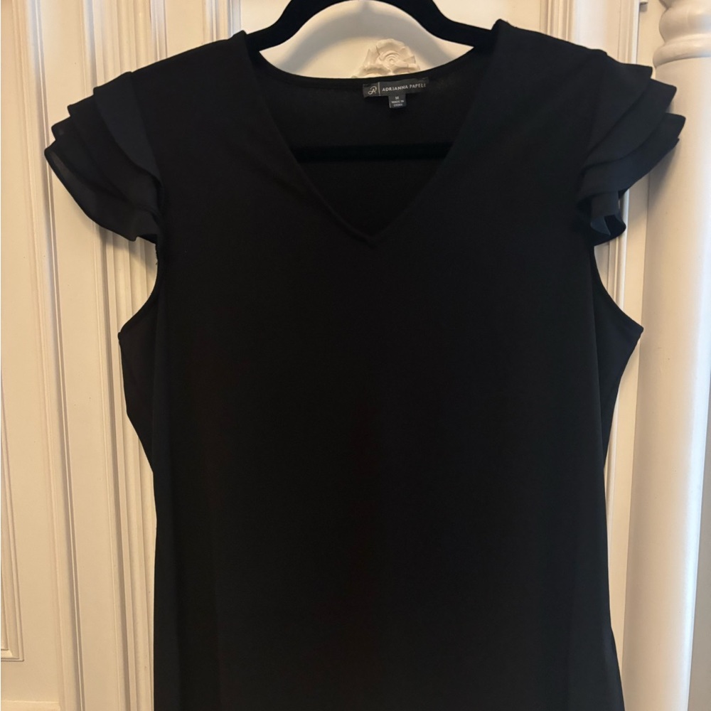 Adrianna Papell Black V-Neck Blouse with Ruffled Sleeves